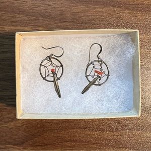 Adorable silver & orange dream catcher earrings